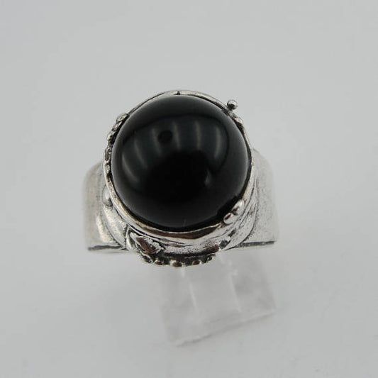 Hadar Fabulous Large handmade Sterling Silver onix Ring size 7 and can be resize ( 148)