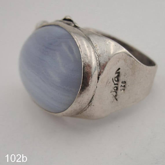 Hadar Designers Lace Agate Pearl Ring Handmade 925 Silver Luxurious Chunky Ring for Women and Men