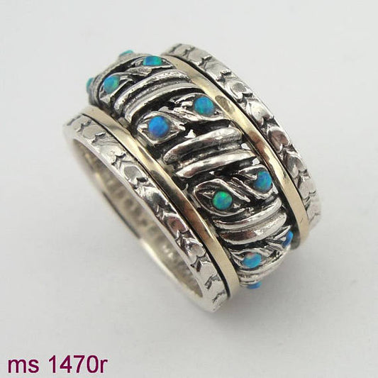 Swivel Silver & 9K Gold Ring with Opal (sn 1470r)