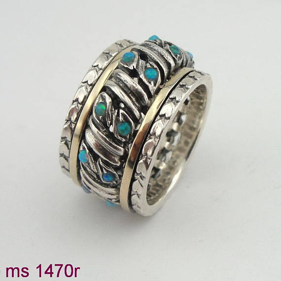 Swivel Silver & 9K Gold Ring with Opal (sn 1470r)