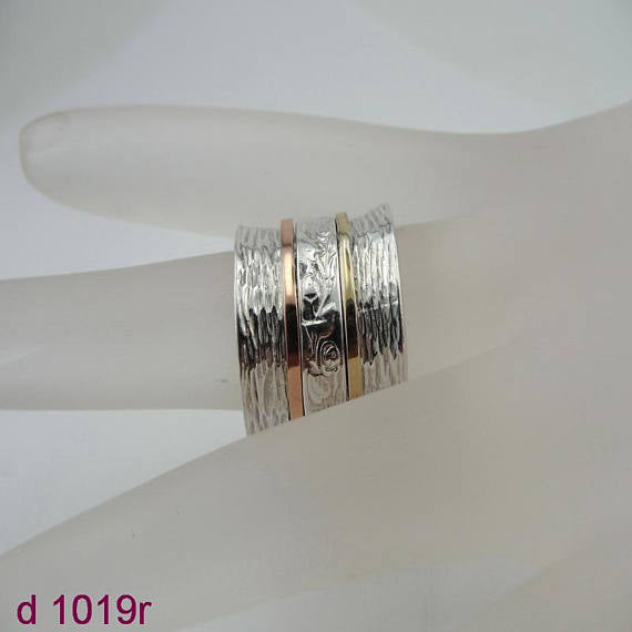 ISRAEL Fabulous Handcrafted 9K Yellow Gold 925 Silver Swivel Ring gift ,ring, swivel ring Size 7.5 (d 1019r)