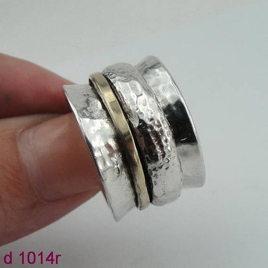 ISRAEL Fabulous Handcrafted 9K Yellow Gold 925 Silver Swivel Ring gift ,ring, swivel ring Size 8 (d 1014r)