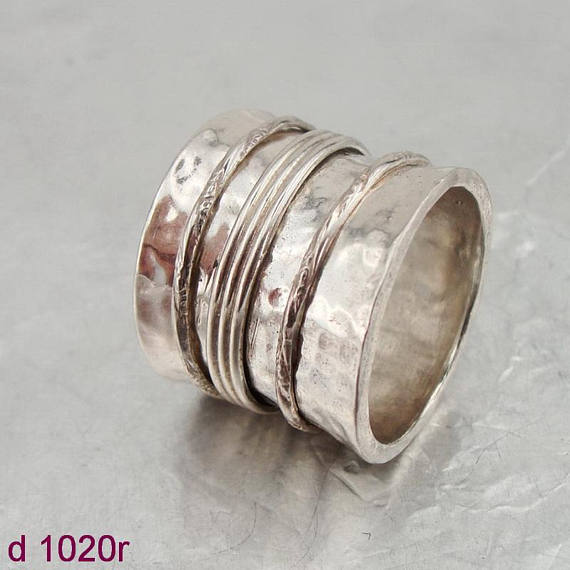 Israeli Massive wide 925 Silver Swivel band Ring Size 7.5, Unique Gift !!! (d 1020r)