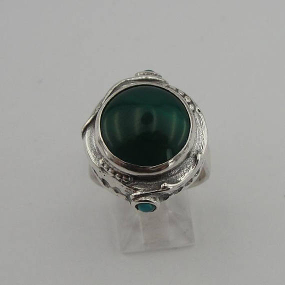Hadar Designers Green Agate Ring 925 Sterling Silver