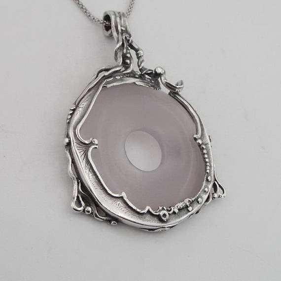 Hadar designers Huge Art calcedoni stone silver ,chain , Pendant 925