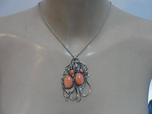 Handcrafted Large 925 Sterling Silver Green Agate Pendent,coral Necklace, stone Pendant, Oval Pendant