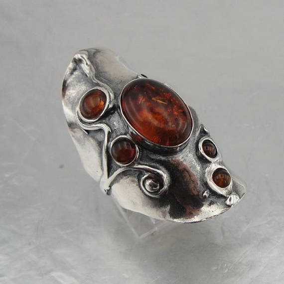 Hadar Designers Handmade 925 Sterling Silver Amber Stone Ring Birthday Stone Birthday Gift Israeli Jewelry