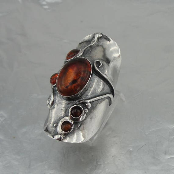 Hadar Designers Handmade 925 Sterling Silver Amber Stone Ring Birthday Stone Birthday Gift Israeli Jewelry
