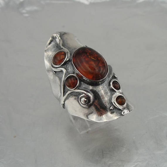 Hadar Designers Handmade 925 Sterling Silver Amber Stone Ring Birthday Stone Birthday Gift Israeli Jewelry