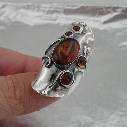 Hadar Designers Handmade 925 Sterling Silver Amber Stone Ring Birthday Stone Birthday Gift Israeli Jewelry