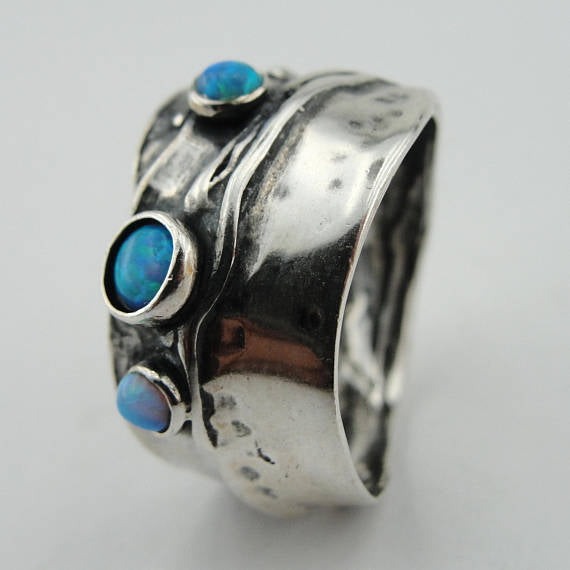 925 Sterling Silver Blue Opal Ring Israeli Jewelry Gift for Israeli Women