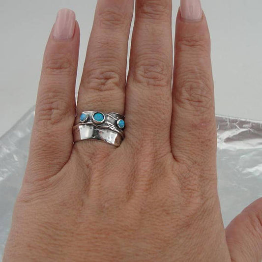 925 Sterling Silver Blue Opal Ring Israeli Jewelry Gift for Israeli Women