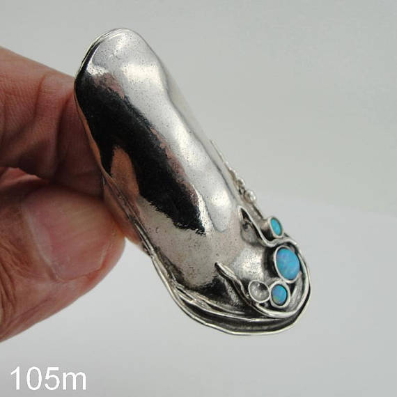 NEW israel design long shaped 925 Sterling Silver opal woman unique Ring size 8 (H 105M)