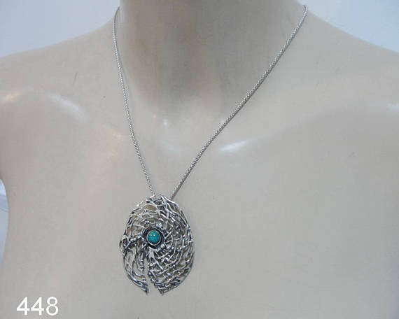 Hadar Pendant , handcrafted Large Sterling Silver garnet ,chain, Pendent (H 448)