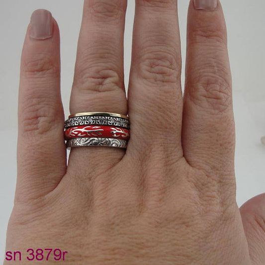 Fabulous Handmade Silver, Swivel Ring ,925 Sterling Silver Ring With Red Ceramic Rings