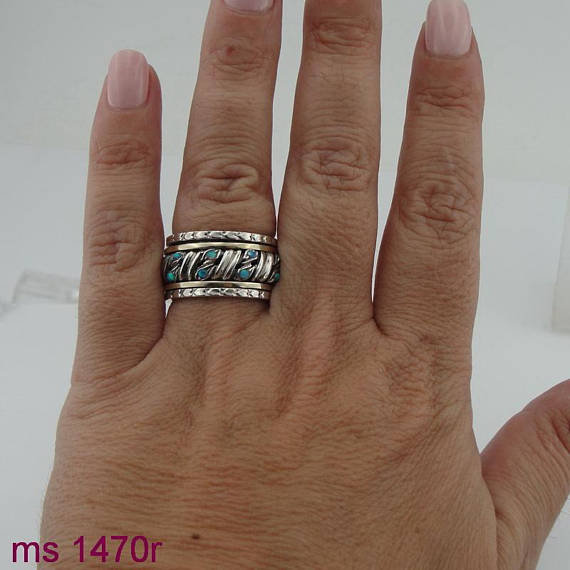 Swivel Silver & 9K Gold Ring with Opal (sn 1470r)