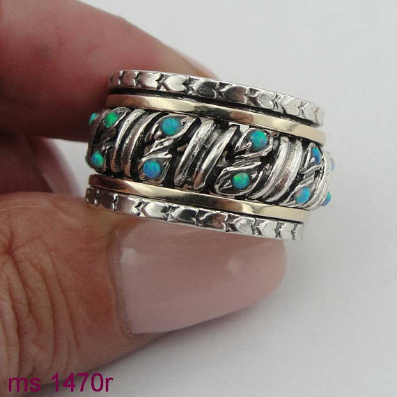 Swivel Silver & 9K Gold Ring with Opal (sn 1470r)