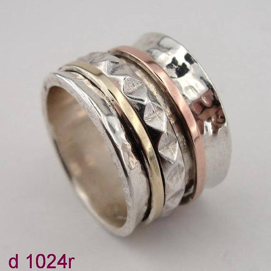 ISRAEL Fabulous Handcrafted 9K Yellow Gold 925 Silver Swivel Ring gift ,ring, swivel ring Size 8 (d 1024r)
