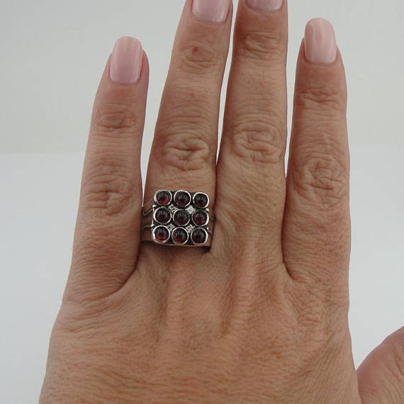 Hadar Jewelry Handcrafted Sterling Silver Garnet Ring size 10, Red stone 925 Silver ring, January Birthstone, Birthday gift, Everyday (h