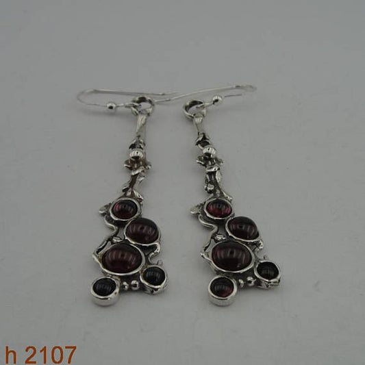 Hadar NEW Long Sterling Silver Cluster garnet , gift ,Christmas, Earrings (h 2107)