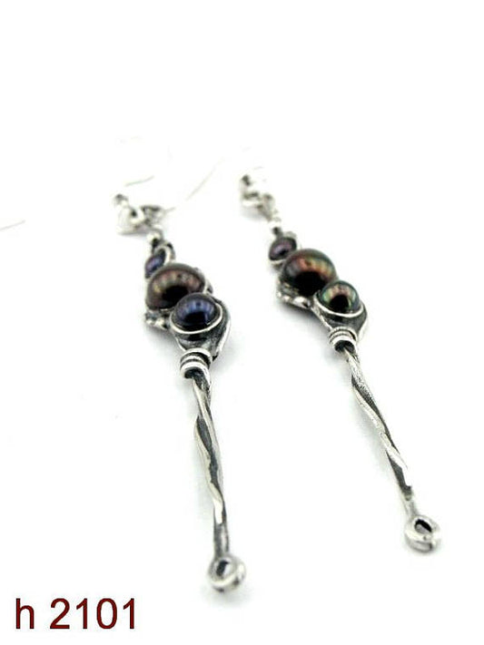 Hadar NEW Long Sterling Silver black pearl Earrings