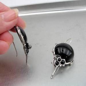 Hadar Jewelry Handmade Artistic Dangle Sterling Silver Onyx Mid-Size Earrings.
