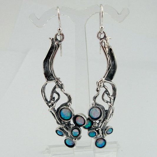 Silver Long Sterling Silver Opal Earrings (H 2103)