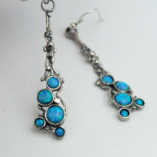 Hadar NEW Long Sterling Silver Cluster Opal Earrings (h 2107)