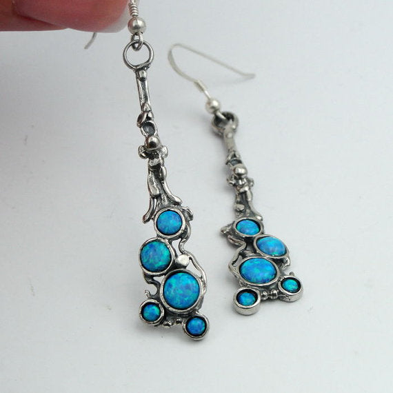 Hadar NEW Long Sterling Silver Cluster Opal Earrings (h 2107)