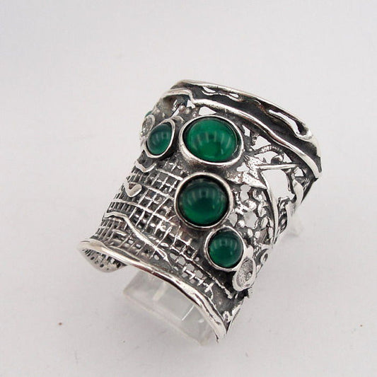 Sterling Silver Green Agate Ring (H 144)