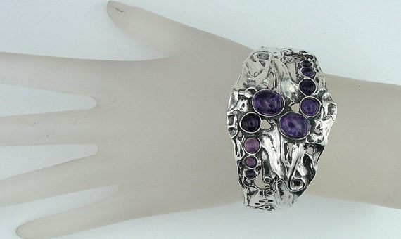 Amethyst Sterling Silver Cuff Bracelet Purple Stone Bracelet for Israeli Women