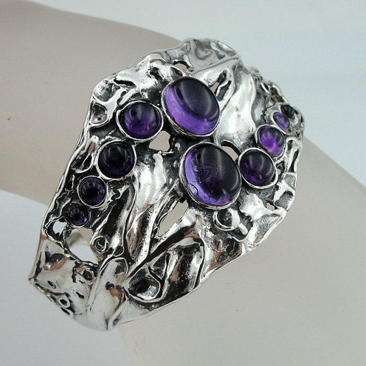 Amethyst Sterling Silver Cuff Bracelet Purple Stone Bracelet for Israeli Women