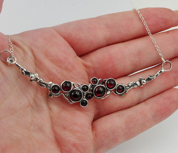 Hadar Fine Sterling Silver Cluster Burgundy Garnet Pendant Fine Israeli Jewelry for Women