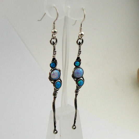 Hadar NEW Long Sterling Silver Opal Earrings (H 2101)y