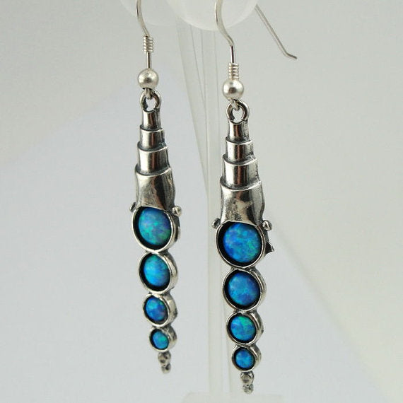 Dangle Sterling Silver Blue Mosaic Opal Earrings Gift for Israeli Women