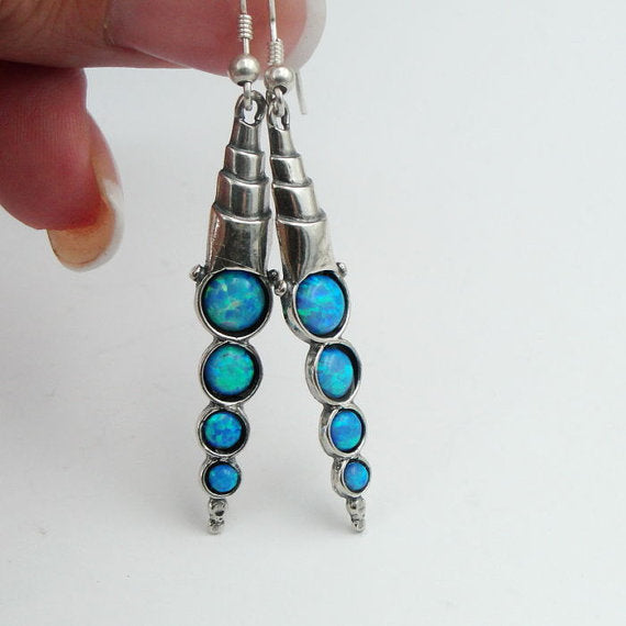 Dangle Sterling Silver Blue Mosaic Opal Earrings Gift for Israeli Women