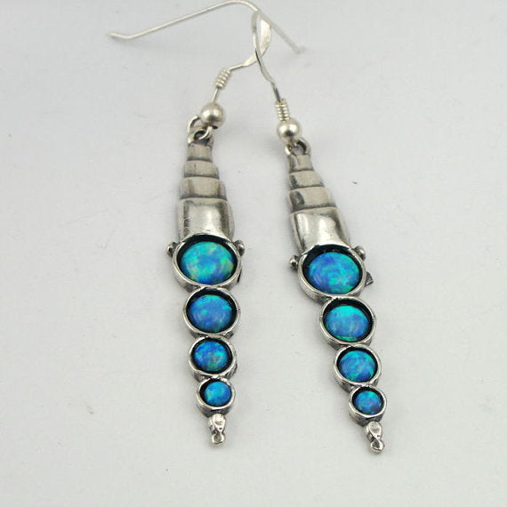 Dangle Sterling Silver Blue Mosaic Opal Earrings Gift for Israeli Women