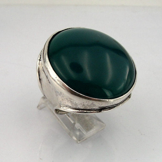 Hadar Designers Green Agate Ring Sterling Silver Huge