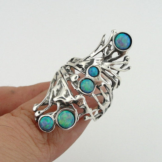 Stunning Long Sterling Silver Opal Ring (h 1588b
