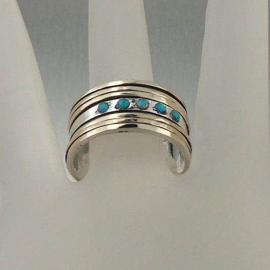 Wedding Israel Handmade Great Art Swivel Gold Silver Opal Ring (I r95)