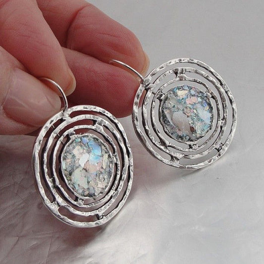 sterling Silver & Roman Glass Earrings (as 432106)