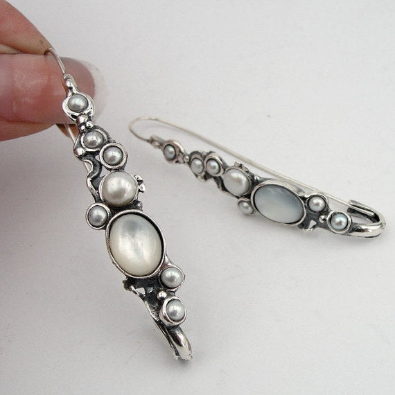 Long Sterling Silver Pearl Earrings