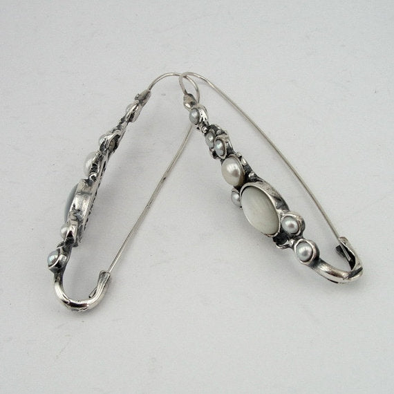Long Sterling Silver Pearl Earrings
