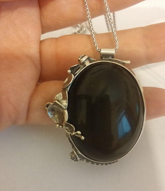 New Israel Handmade Fabulous Sterling Silver Onyx Pendant (434)