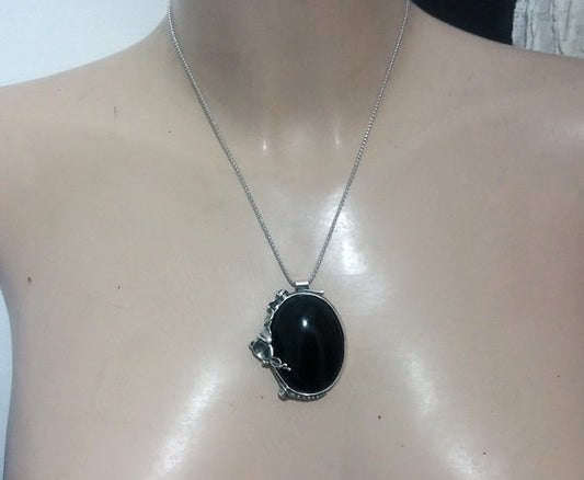 New Israel Handmade Fabulous Sterling Silver Onyx Pendant (434)