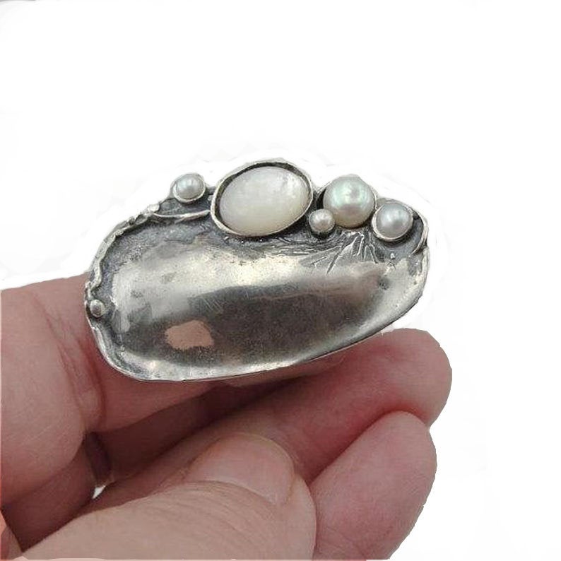 Sterling Silver Long Pearls Ring