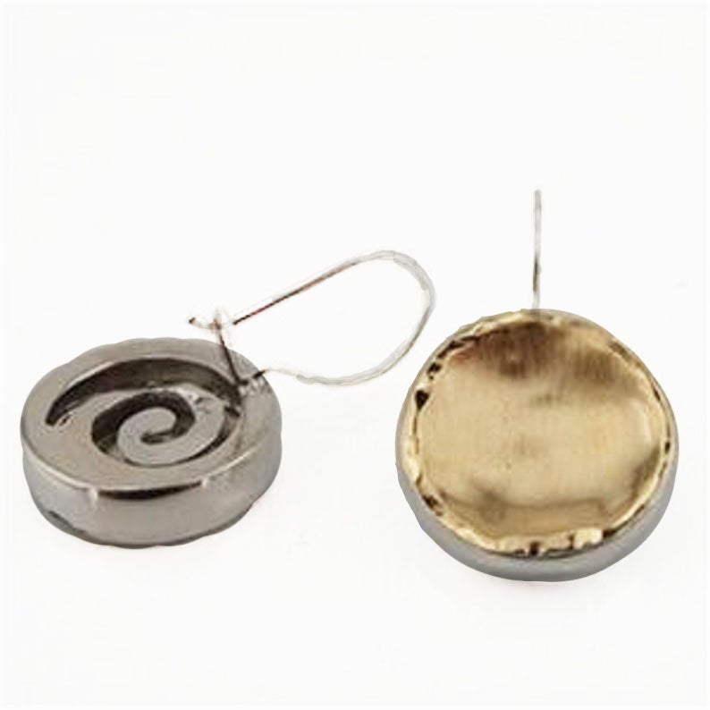 Hadar Designers Handmade 9k Brush Yellow Gold Sterling Silver Earrings