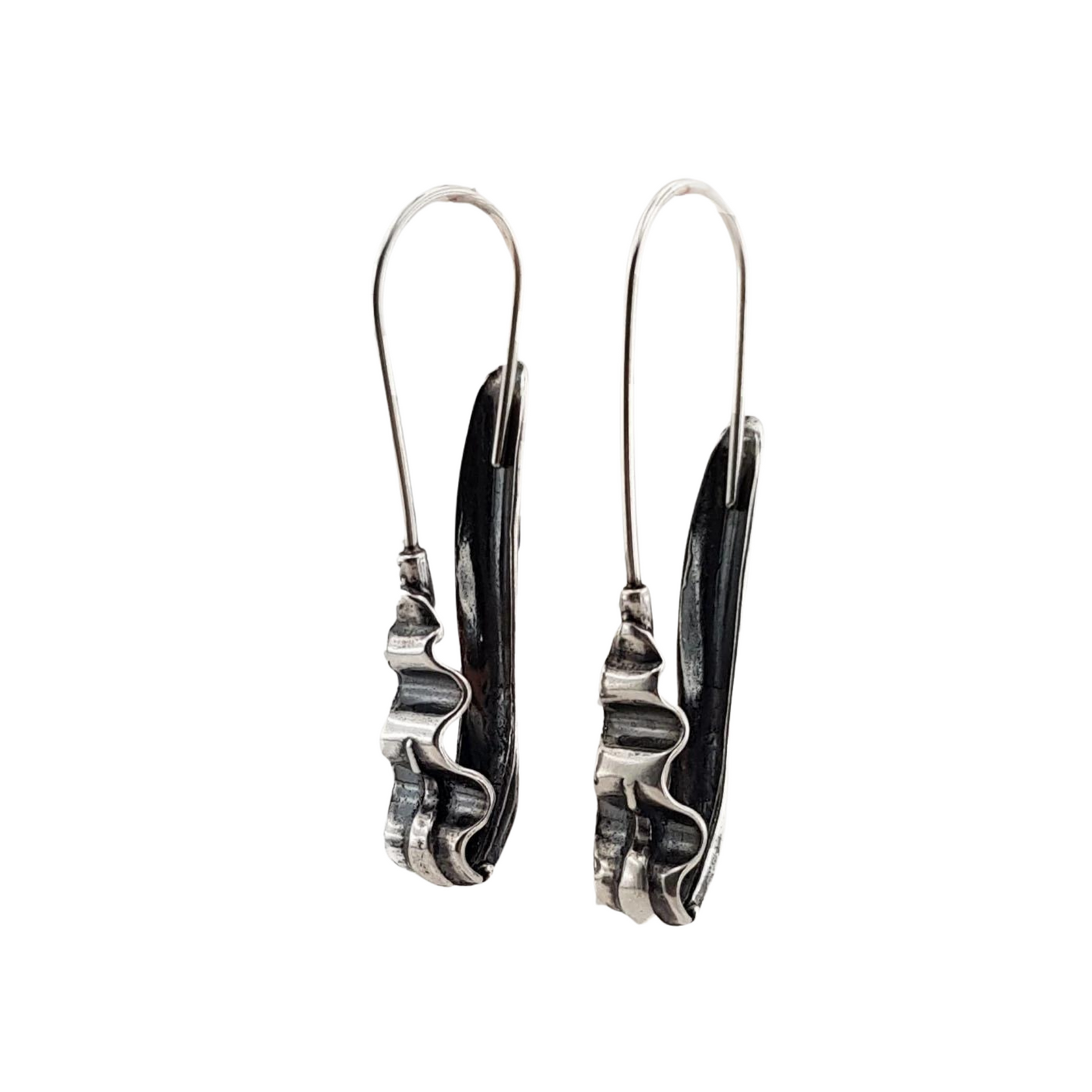 Sterling Silver Artistic Long Earrings, daily style earrings, sterling silver earrings, gift for her, evening style earrings, gift, style, Solid sterling silver earrings, darken earrings, Israeli design, Israeli jewelry, Long earrings, gift for mom