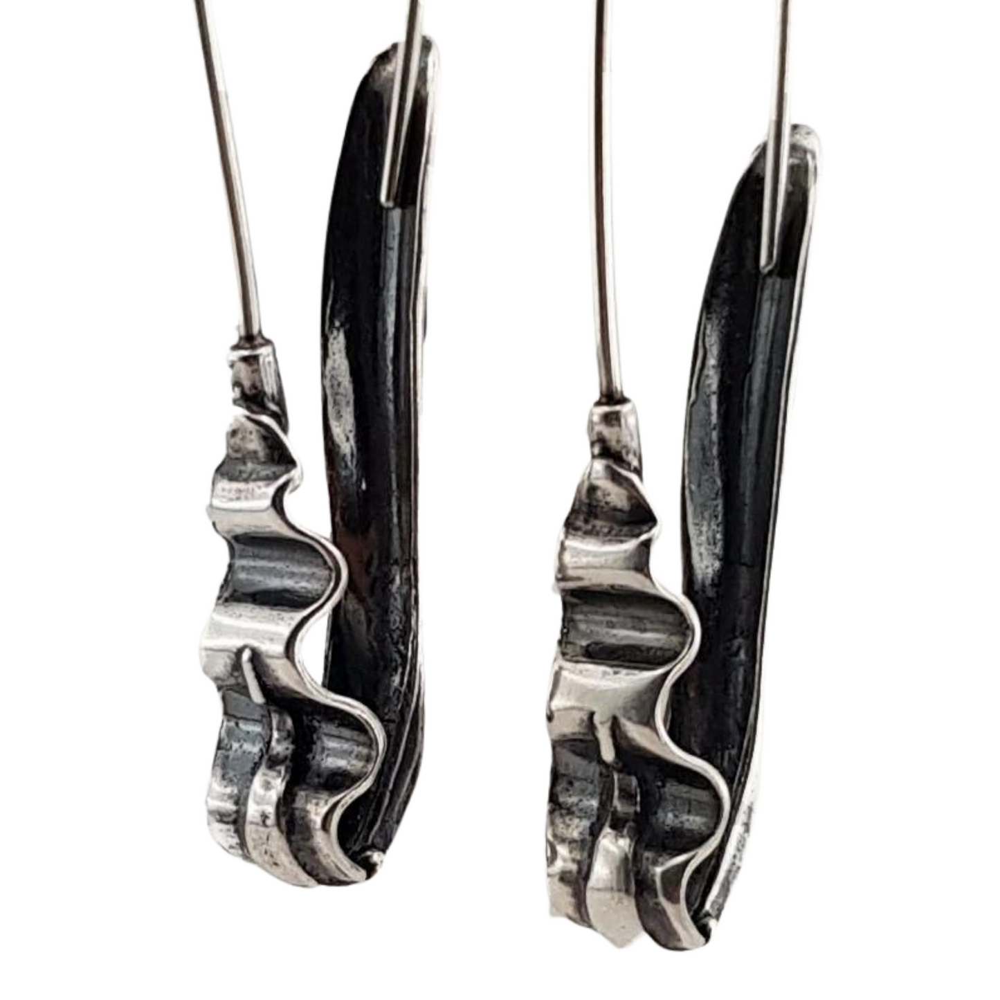 Sterling Silver Artistic Long Earrings, daily style earrings, sterling silver earrings, gift for her, evening style earrings, gift, style, Solid sterling silver earrings, darken earrings, Israeli design, Israeli jewelry, Long earrings, gift for mom