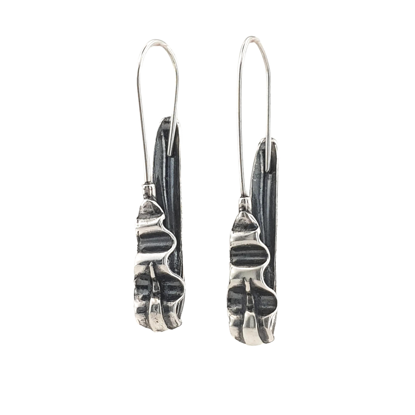 Sterling Silver Artistic Long Earrings, daily style earrings, sterling silver earrings, gift for her, evening style earrings, gift, style, Solid sterling silver earrings, darken earrings, Israeli design, Israeli jewelry, Long earrings, gift for mom